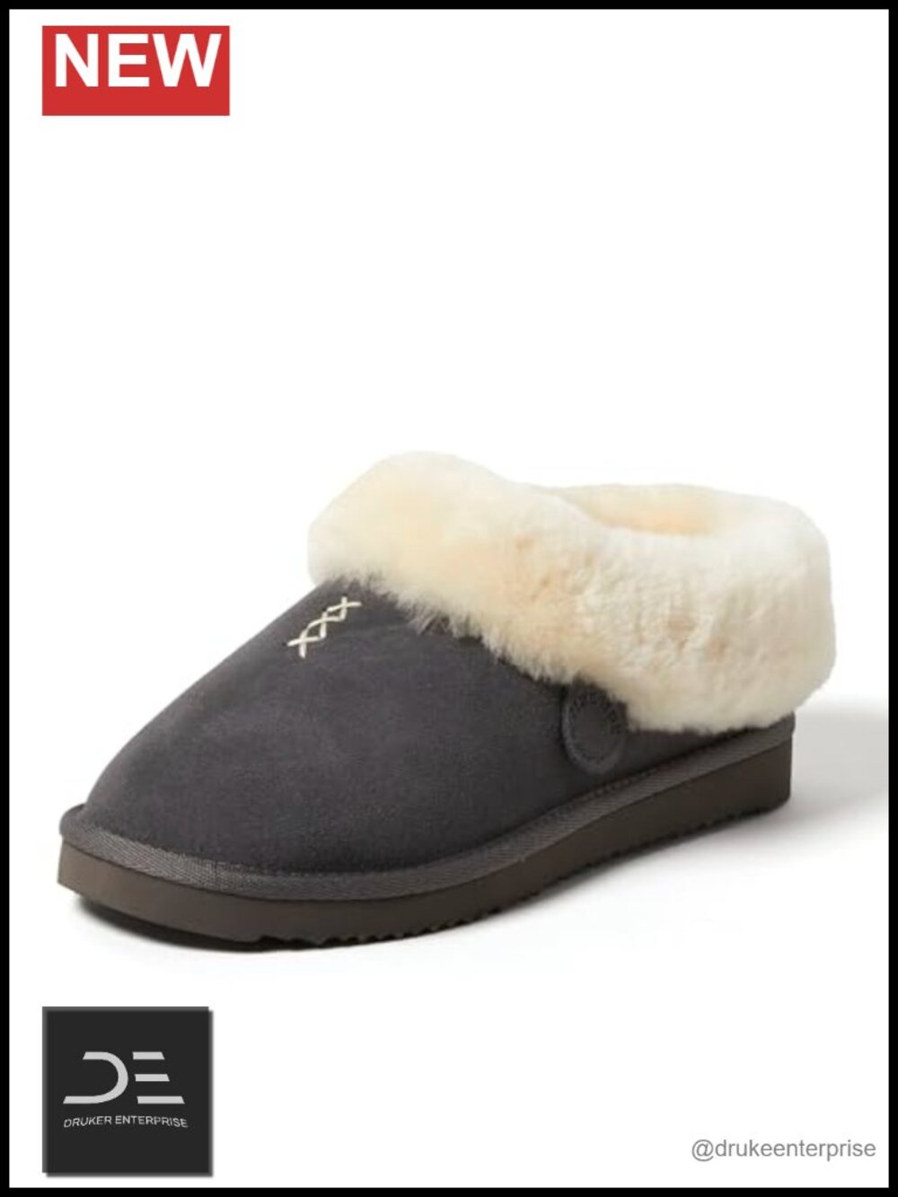Luxury Shearling Suede Clog Slippers Memory Foam Indoor Outdoor House Shoes